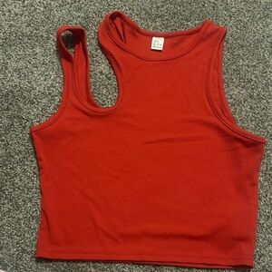 Red Sleeveless Ribbed Women's Top